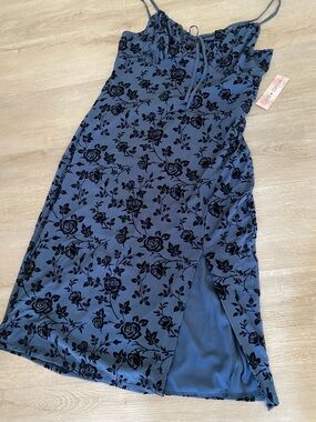 Inspired Hearts Blue Dress with Black Velvet Floral